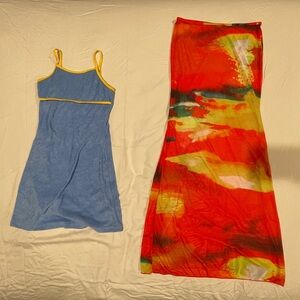 VINTAGE Blue Dress Beach Coverup and Red Orange Sleeveless Coverup